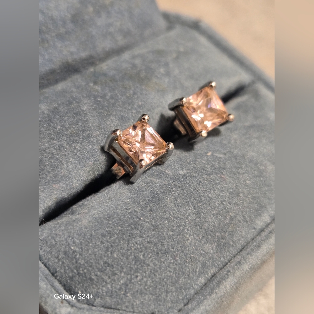 Chic Sterling Silver and Pink Crystal Earrings